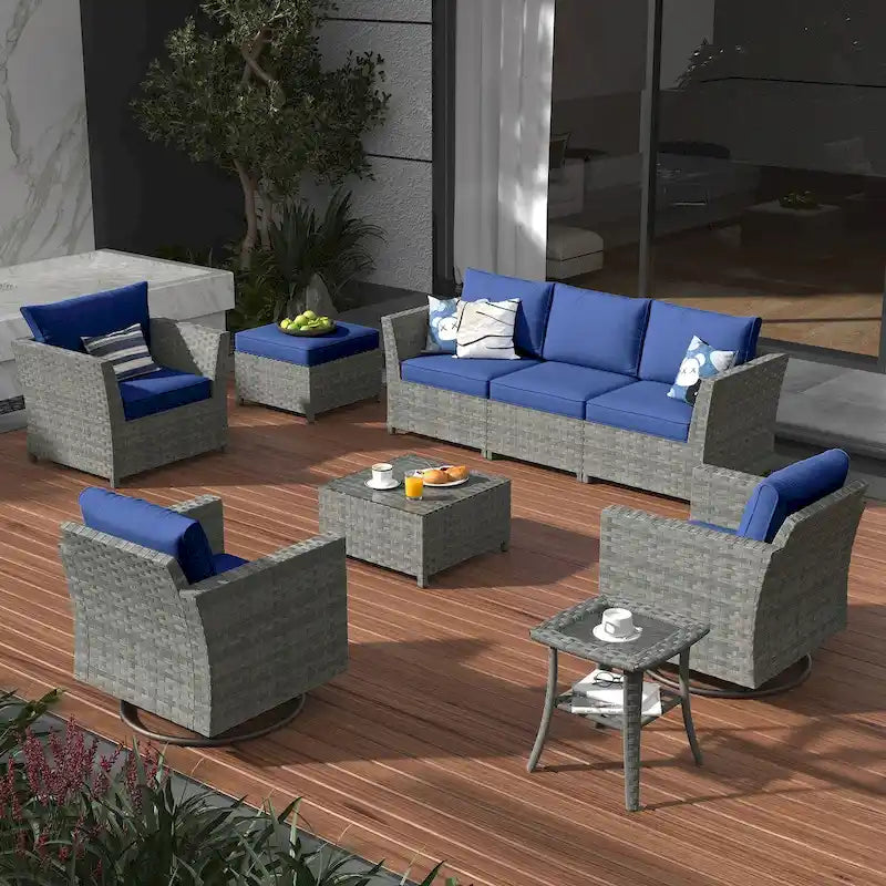 Ensemble de mobilier de patio XIZZI 9 pièces avec fauteuils à bascule pivotants