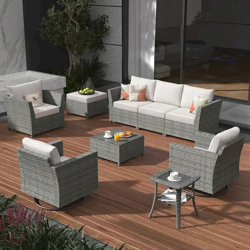 Ensemble de mobilier de patio XIZZI 9 pièces avec fauteuils à bascule pivotants