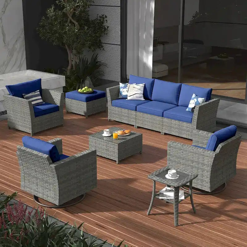 Ensemble de mobilier de patio XIZZI 9 pièces avec fauteuils à bascule pivotants