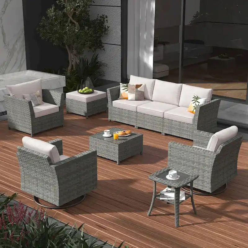 Ensemble de mobilier de patio XIZZI 9 pièces avec fauteuils à bascule pivotants