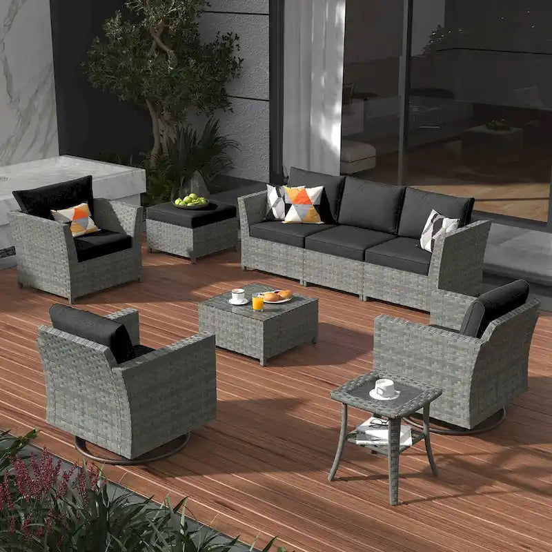 Ensemble de mobilier de patio XIZZI 9 pièces avec fauteuils à bascule pivotants