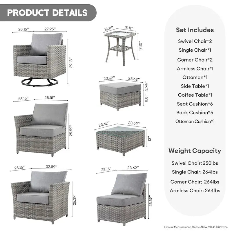 Ensemble de mobilier de patio XIZZI 9 pièces avec fauteuils à bascule pivotants