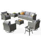 Ensemble de mobilier de patio XIZZI 9 pièces avec fauteuils à bascule pivotants
