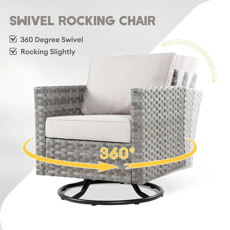 Ensemble de mobilier de patio XIZZI 9 pièces avec fauteuils à bascule pivotants