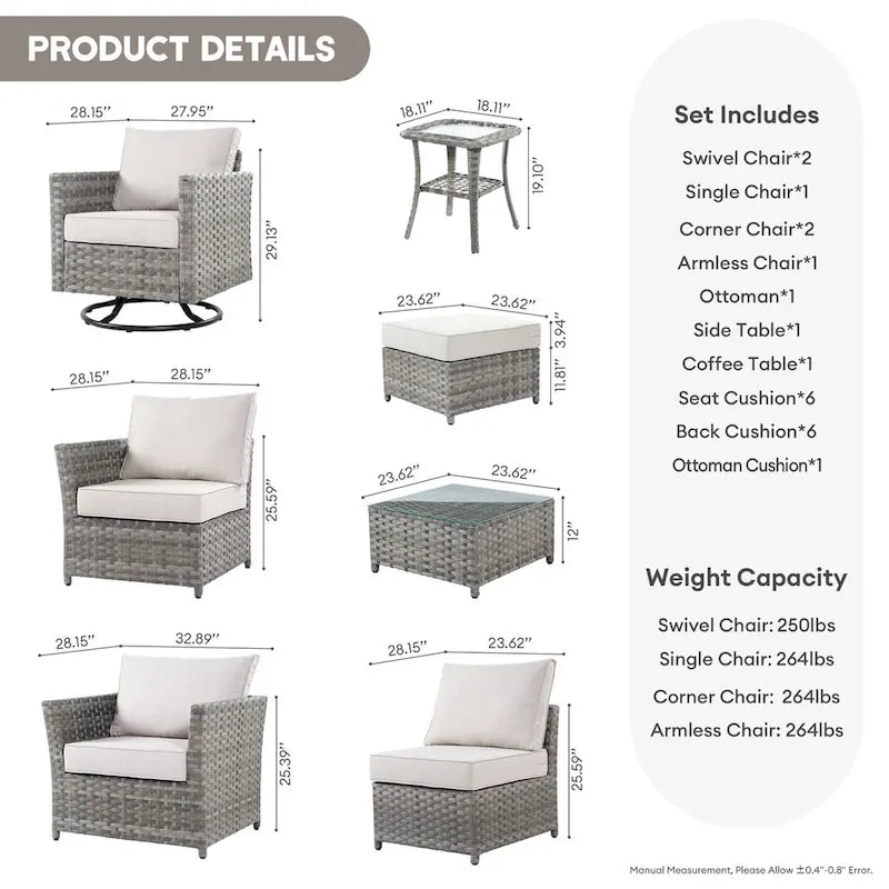 Ensemble de mobilier de patio XIZZI 9 pièces avec fauteuils à bascule pivotants
