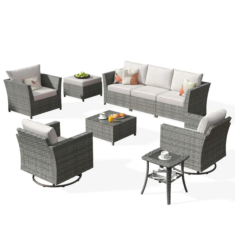 Ensemble de mobilier de patio XIZZI 9 pièces avec fauteuils à bascule pivotants