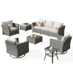Ensemble de mobilier de patio XIZZI 9 pièces avec fauteuils à bascule pivotants