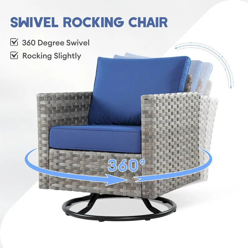 Ensemble de mobilier de patio XIZZI 9 pièces avec fauteuils à bascule pivotants
