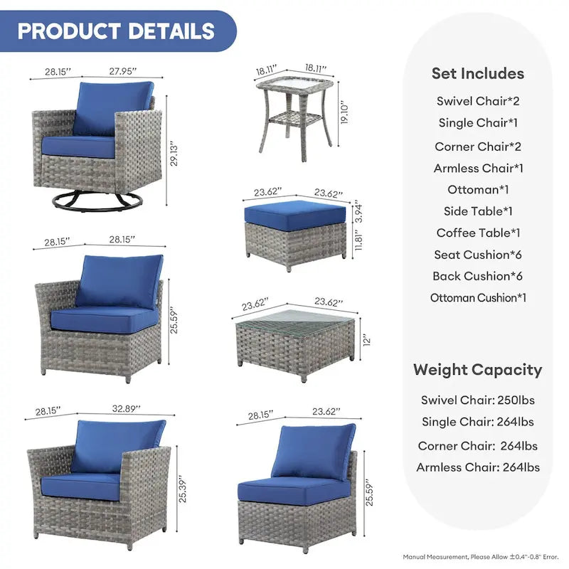 Ensemble de mobilier de patio XIZZI 9 pièces avec fauteuils à bascule pivotants