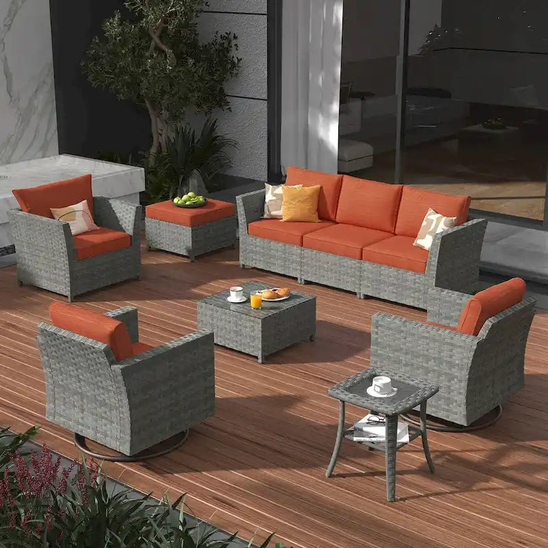 Ensemble de mobilier de patio XIZZI 9 pièces avec fauteuils à bascule pivotants