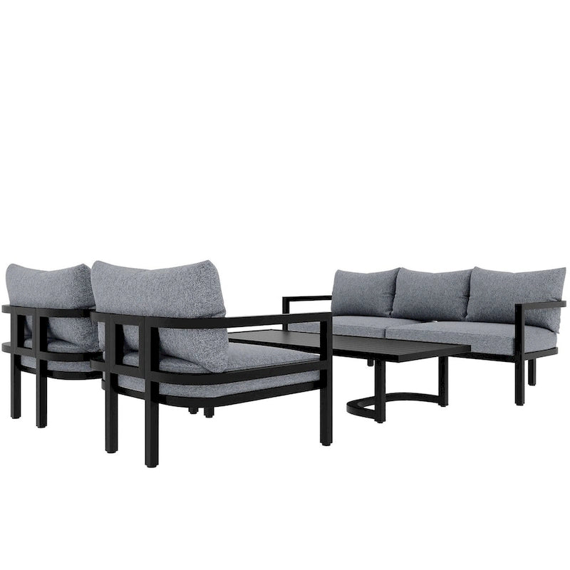 Ensemble de patio d'extérieur en acier 4 pièces avec table et coussins
