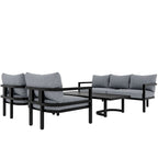 Ensemble de patio d'extérieur en acier 4 pièces avec table et coussins