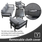 Ensemble de patio d'extérieur en acier 4 pièces avec table et coussins