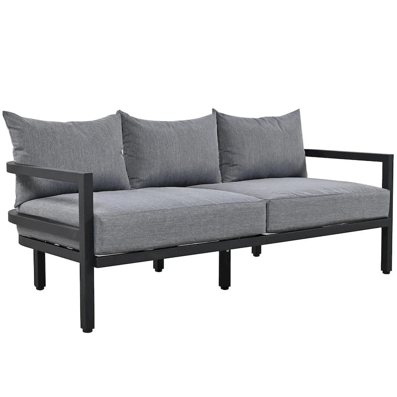 Ensemble de patio d'extérieur en acier 4 pièces avec table et coussins