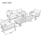 Ensemble de patio d'extérieur en acier 4 pièces avec table et coussins