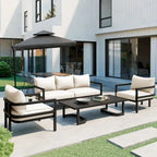 Ensemble de patio d'extérieur en acier 4 pièces avec table et coussins