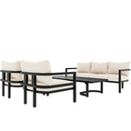 Ensemble de patio d'extérieur en acier 4 pièces avec table et coussins