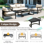 Ensemble de patio d'extérieur en acier 4 pièces avec table et coussins