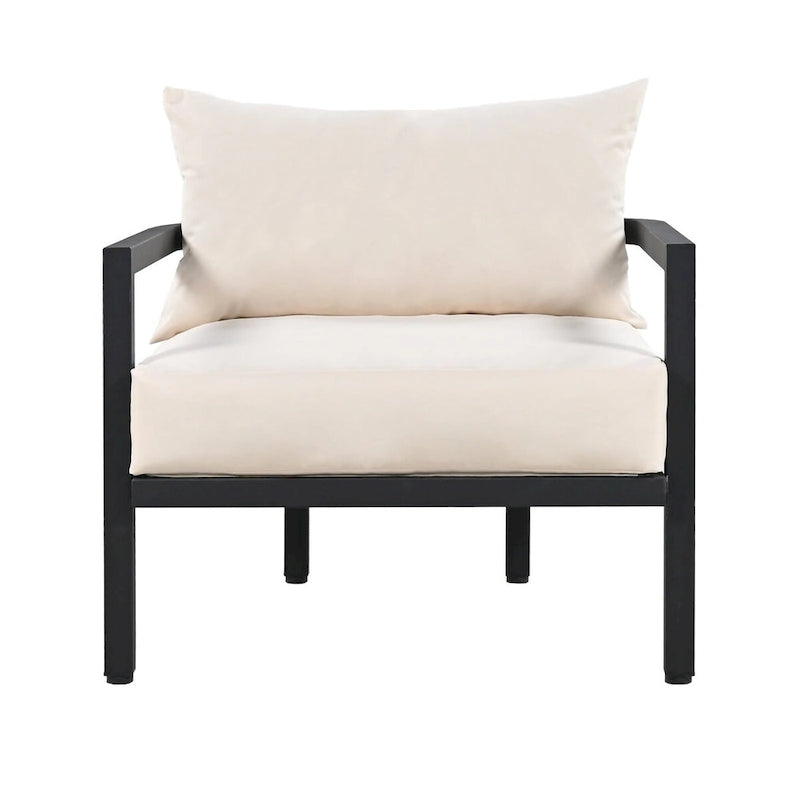 Ensemble de patio d'extérieur en acier 4 pièces avec table et coussins