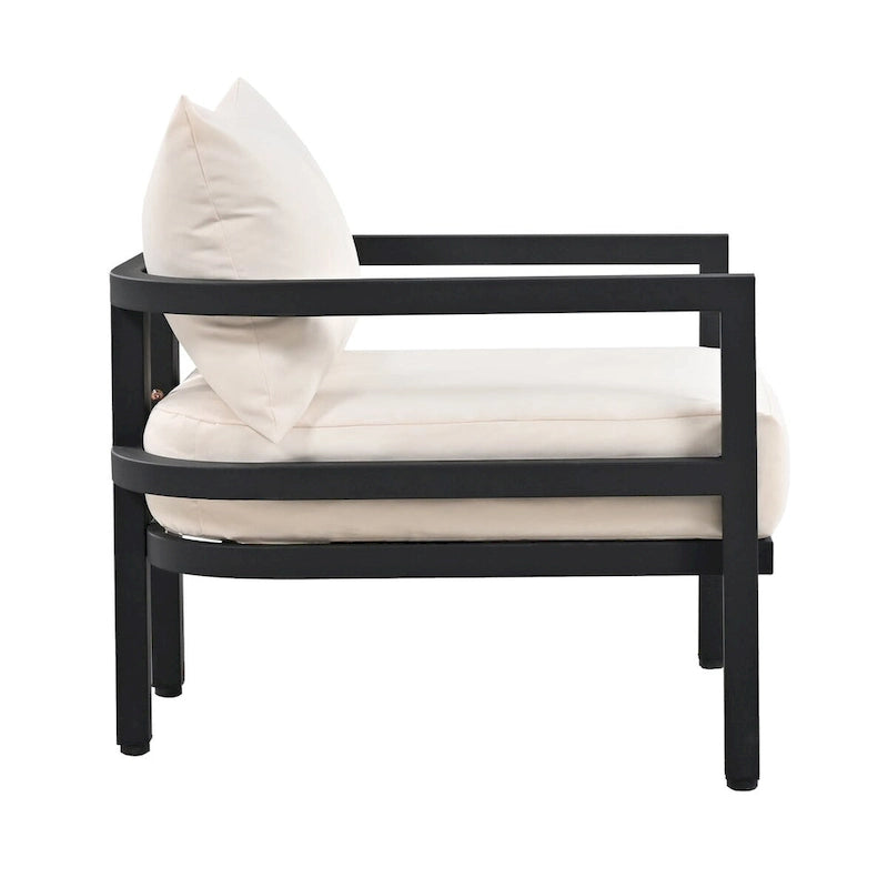 Ensemble de patio d'extérieur en acier 4 pièces avec table et coussins