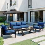 Ensemble de patio d'extérieur en acier 4 pièces avec table et coussins