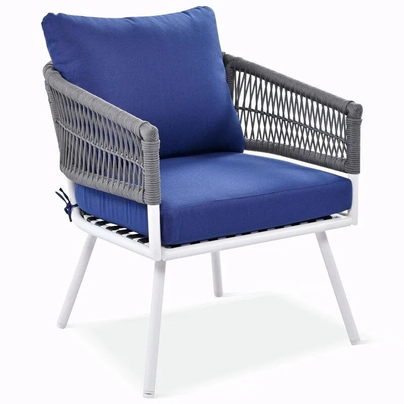 Ensemble de mobilier de jardin bohème en corde 4 pièces : salon de jardin avec table en bois d’acacia et coussins épais