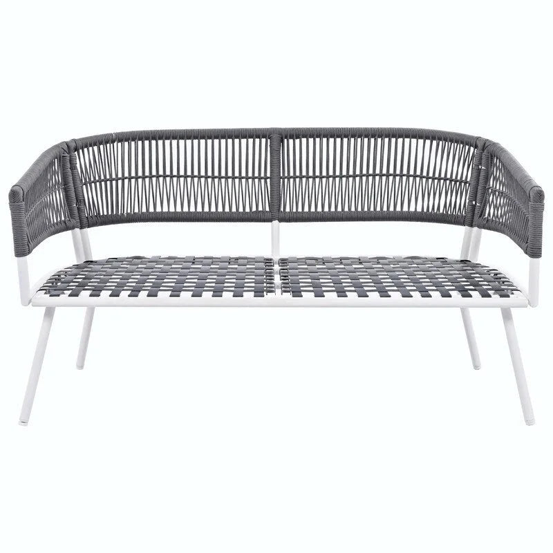 Ensemble de mobilier de jardin bohème en corde 4 pièces : salon de jardin avec table en bois d’acacia et coussins épais