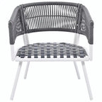 Ensemble de mobilier de jardin bohème en corde 4 pièces : salon de jardin avec table en bois d’acacia et coussins épais