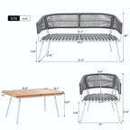 Ensemble de mobilier de jardin bohème en corde 4 pièces : salon de jardin avec table en bois d’acacia et coussins épais