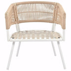 Ensemble de mobilier de jardin bohème en corde 4 pièces : salon de jardin avec table en bois d’acacia et coussins épais