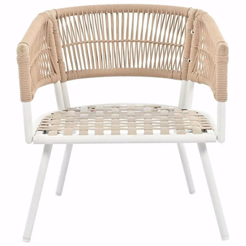 Ensemble de mobilier de jardin bohème en corde 4 pièces : salon de jardin avec table en bois d’acacia et coussins épais