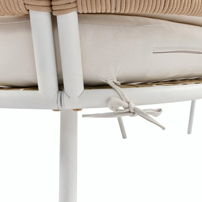Ensemble de mobilier de jardin bohème en corde 4 pièces : salon de jardin avec table en bois d’acacia et coussins épais