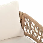 Ensemble de mobilier de jardin bohème en corde 4 pièces : salon de jardin avec table en bois d’acacia et coussins épais