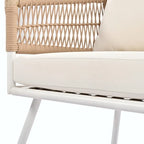 Ensemble de mobilier de jardin bohème en corde 4 pièces : salon de jardin avec table en bois d’acacia et coussins épais