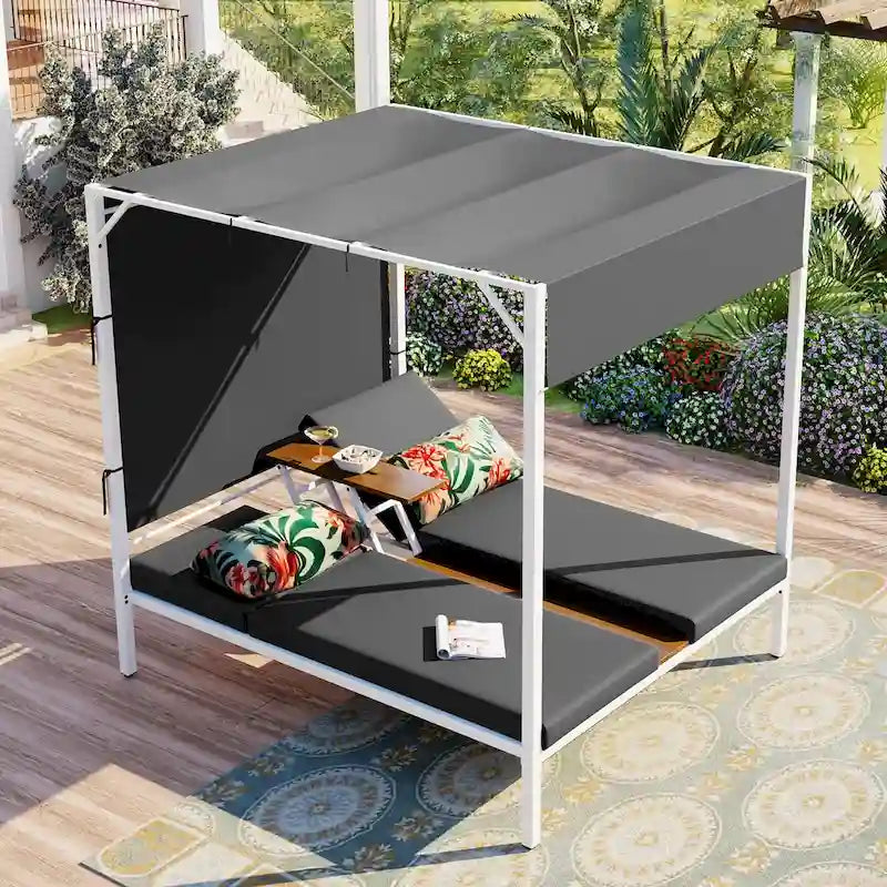 Bain de soleil d'extérieur avec coussins et sièges réglables pour jardin et piscine