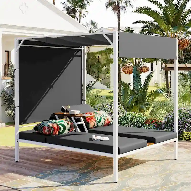 Bain de soleil d'extérieur avec coussins et sièges réglables pour jardin et piscine