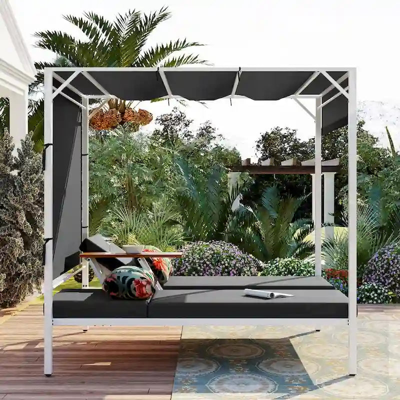 Bain de soleil d'extérieur avec coussins et sièges réglables pour jardin et piscine