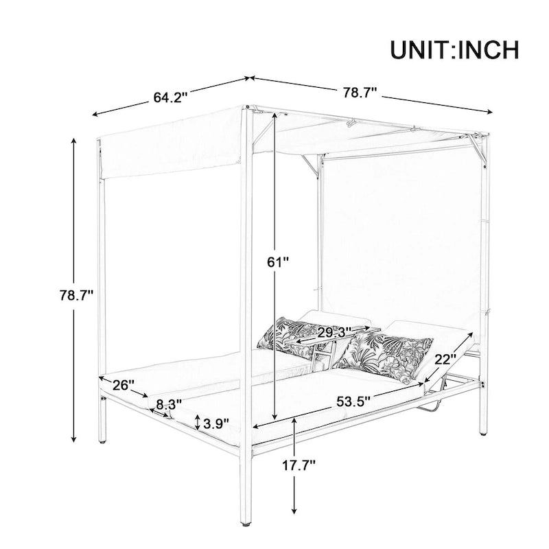 Bain de soleil d'extérieur avec coussins et sièges réglables pour jardin et piscine
