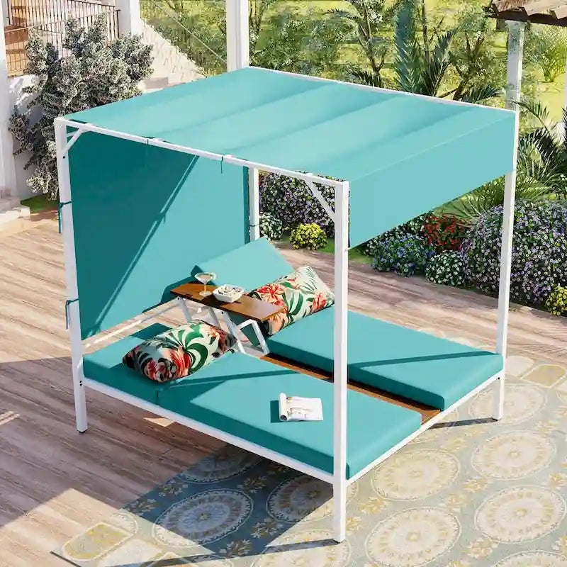 Bain de soleil d'extérieur avec coussins et sièges réglables pour jardin et piscine