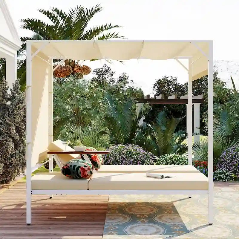 Bain de soleil d'extérieur avec coussins et sièges réglables pour jardin et piscine