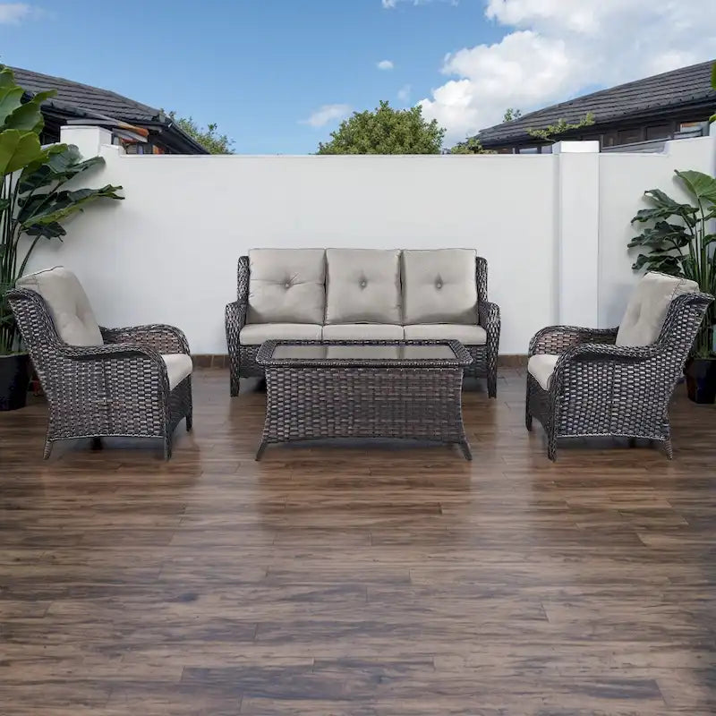 Ensemble canapé et fauteuil d'extérieur Gymojoy 4 pièces avec table basse