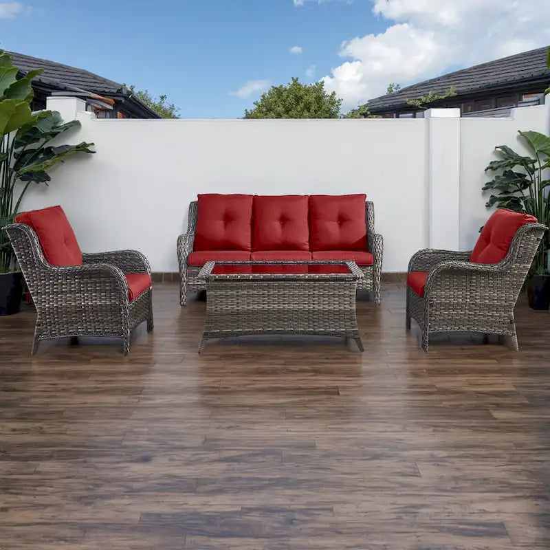 Ensemble canapé et fauteuil d'extérieur Gymojoy 4 pièces avec table basse