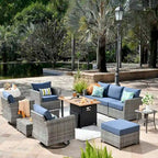 Ensemble de mobilier de patio extérieur XIZZI 10 pièces en rotin tressé avec foyer