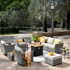 Ensemble de mobilier de patio extérieur XIZZI 10 pièces en rotin tressé avec foyer
