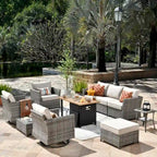 Ensemble de mobilier de patio extérieur XIZZI 10 pièces en rotin tressé avec foyer