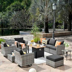 Ensemble de mobilier de patio extérieur XIZZI 10 pièces en rotin tressé avec foyer