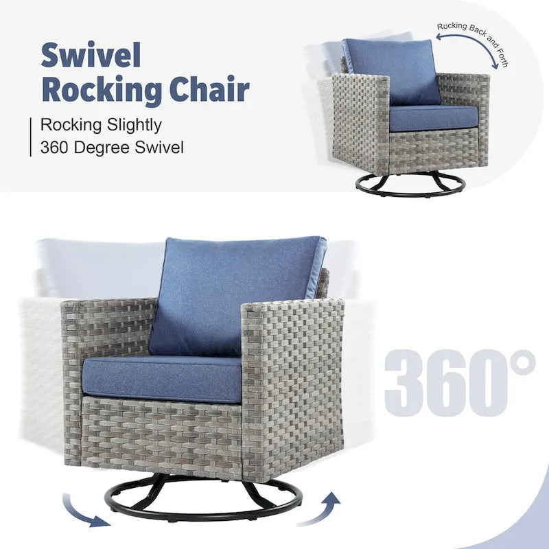 Ensemble de mobilier de patio extérieur XIZZI 10 pièces en rotin tressé avec foyer