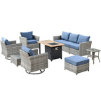 Ensemble de mobilier de patio extérieur XIZZI 10 pièces en rotin tressé avec foyer