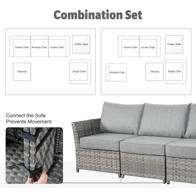 Ensemble de mobilier de patio extérieur XIZZI 10 pièces en rotin tressé avec foyer