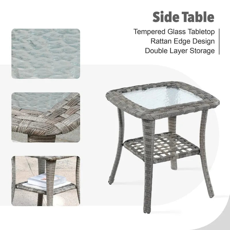 Ensemble de mobilier de patio extérieur XIZZI 10 pièces en rotin tressé avec foyer
